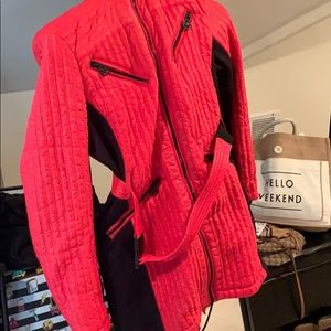 red and black MK hooded puffer jacket